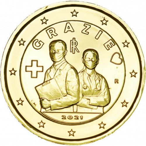 2€uro commémorative Italie 2021 Merci dorée à l'or fin 24 carats (Ref29589)