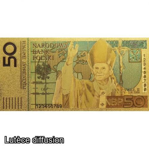 Billet doré - 50 Zlotych - Jean Paul II -  Pologne (Ref266632)