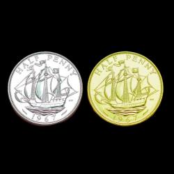 Royaume - Uni – Lot 1/2 penny dorée + argentée – Reine Élisabeth II (ref55454)