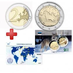 Lot 2€ Estonie 2021 : la 2€ 2021 et sa carte commémorative - Loup (ref100534)
