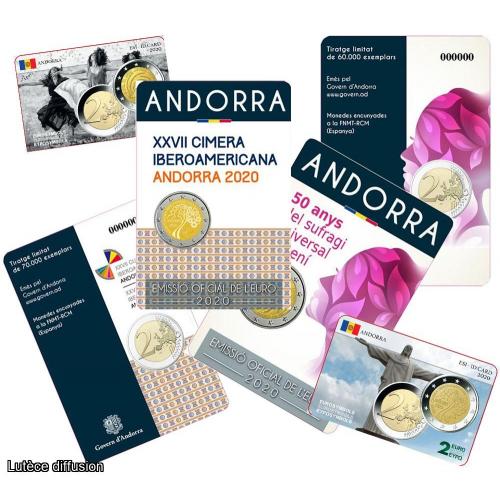 Lot des deux pièces 2€ Andorre 2020 : Les 2€ 2020 et leurs cartes commémoratives (ref26180)