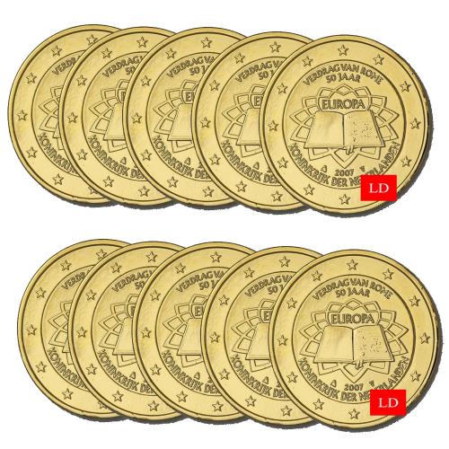 Lot de 10 pièces 2€ Pays Bas 2007  - dorée or fin 24 carats (ref. inv319804)