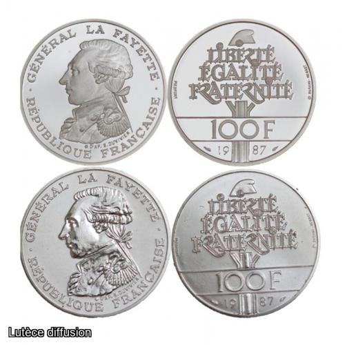Lot de 2 pièces Piefort 100F Lafayette 1987 argent BU BE (Ref206755)