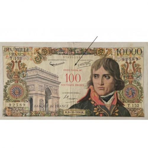 100 NF sur 10000 Francs - Bonaparte - surcharge - 1958-1959 - belle qualité (Ref639865)