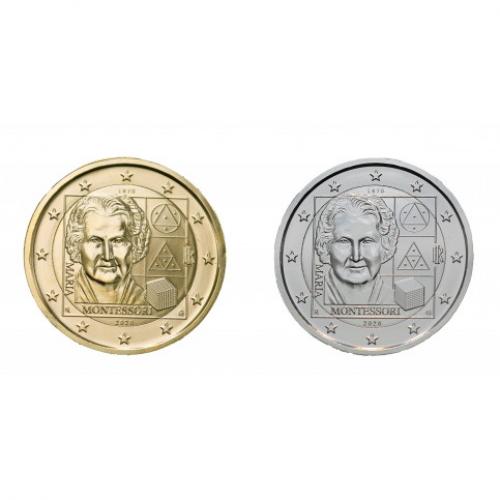 LOT ITALIE 2020 MONTESSORI  – 2€uro commémorative dorée et argentée (Ref46351m)