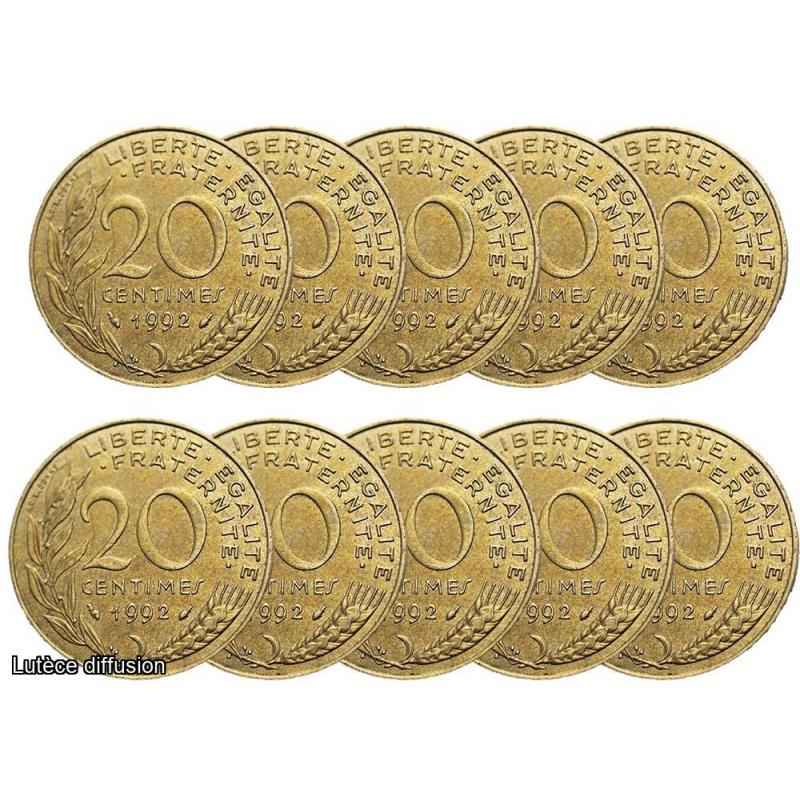 Lot de 10 pièces 20 Centimes Marianne  (Ref206555)