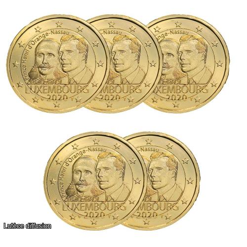 LOT DE 5 PIECES 2€ commémorative Luxembourg 2020 dorée à l'or fin 24 carats (ref44898)