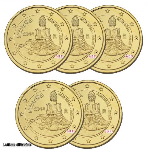 Lot de 5 pièces 2€ Espagne 2014 - dorée or fin 24 carats (ref45677)