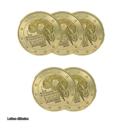 LOT DE 5 PIECES SLOVAQUIE 2020 dorée à l'or fin 24 carats - 2€ commémorative (ref25787)
